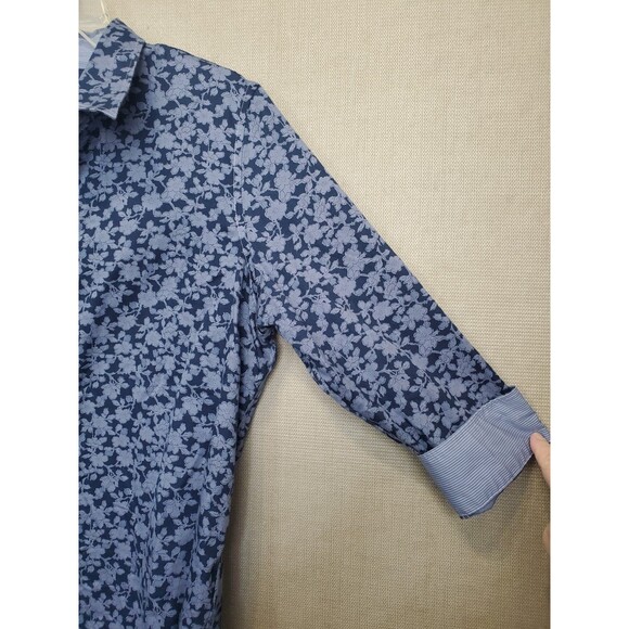 Chaps No Iron Women's Cotton Blue Floral Flip Cuff Button-Up Shirt Size XL - Picture 2 of 5